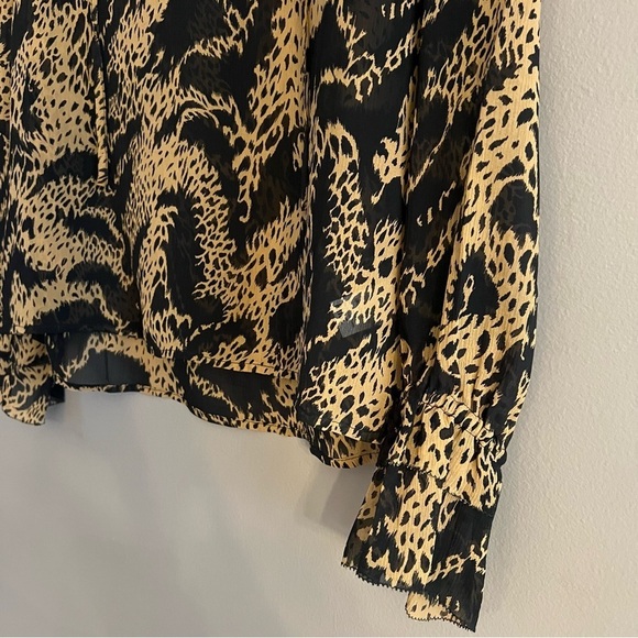 Paige Black Label Womens 100% Silk Cheetah Print Blouse Sheer Black Tan Size S - Picture 5 of 12